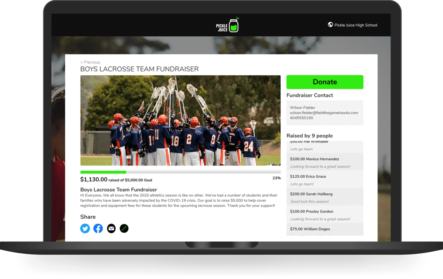 Online Fundraising Screen Shot Lacrosse
