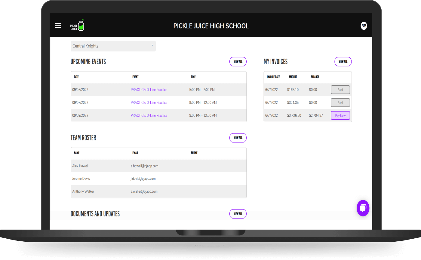 Player and participant dashboard